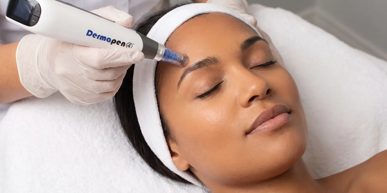 Dermapen 4 skin needling being performed on the forehead