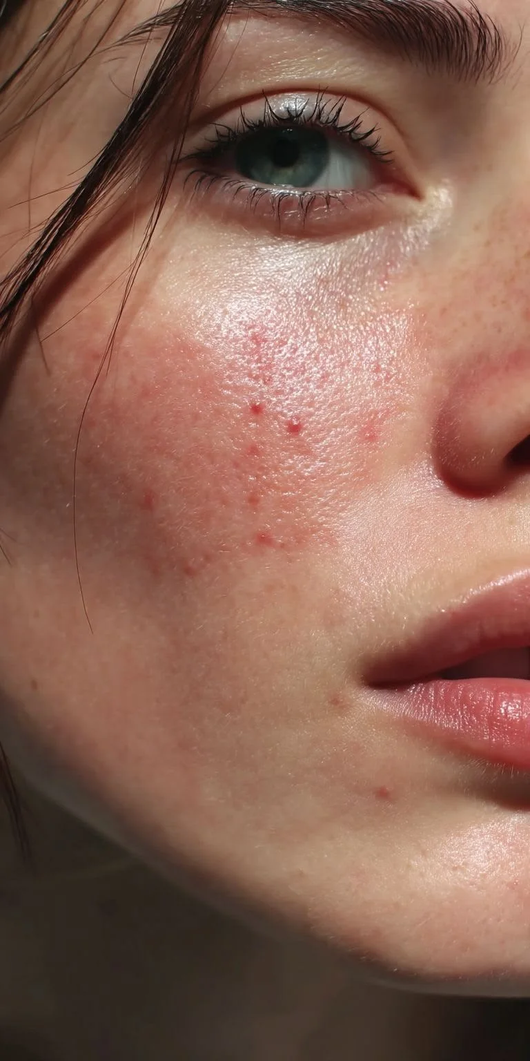 Close-up showing visible redness across the cheek