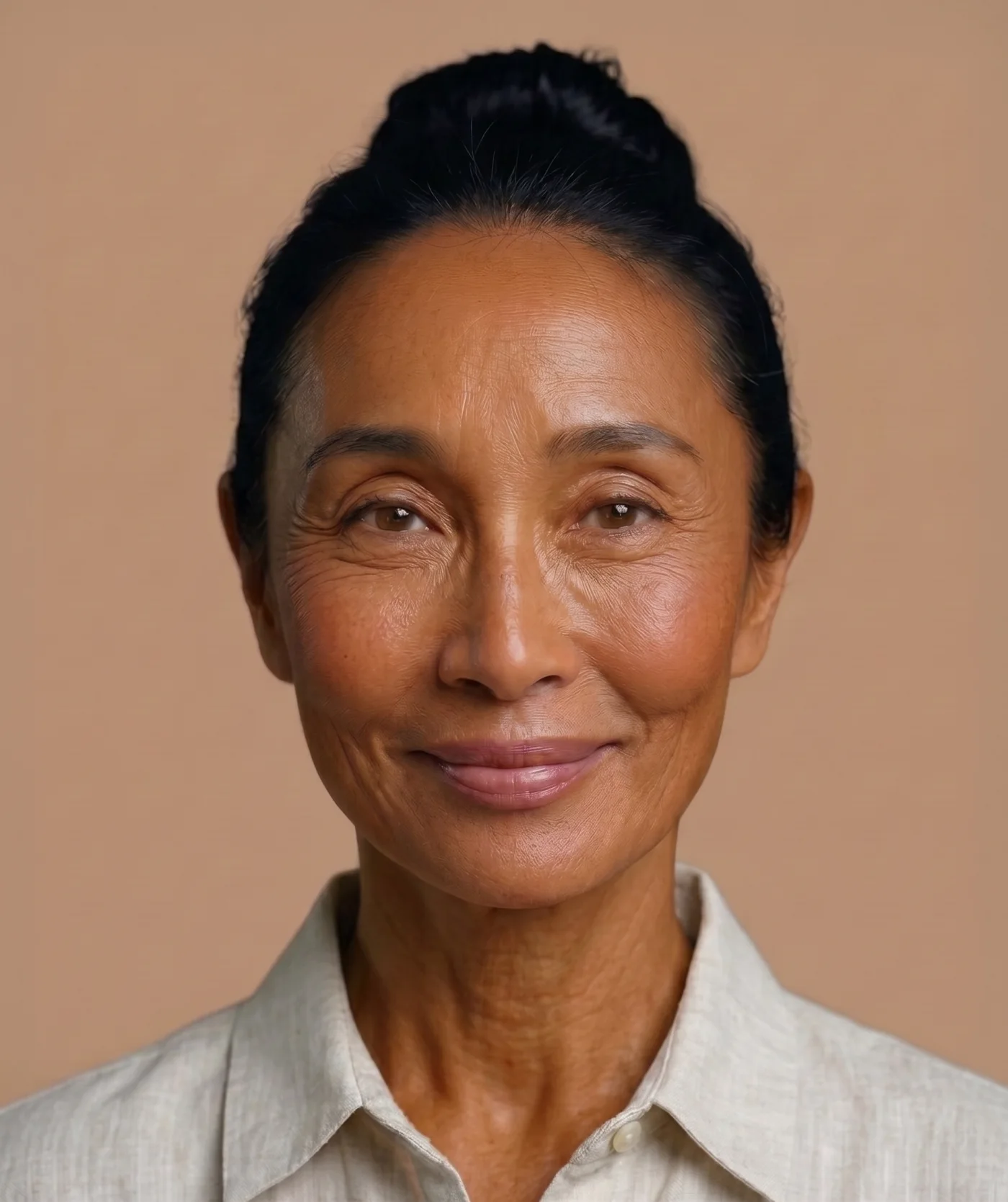 Mature woman with natural facial skin texture